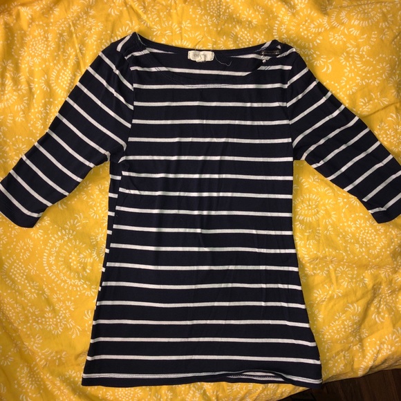 Boat neck bodycon striped 3/4 length sleeve tee - Picture 1 of 1